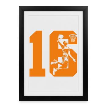 NUMÉRO 16 : 16E ANNIVERSAIRE DE BASKET-BALL - Affiche encadrée (27 × 37 cm) - noir - Devant