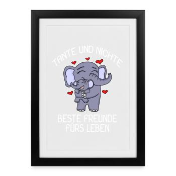 Tante und Nichte Bindung Beste Freunde Elefanten - Gerahmtes Poster (27 × 37 cm) - Schwarz - Vorne