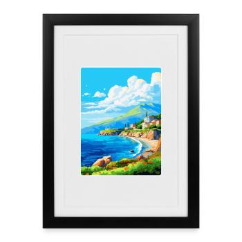 Péninsule de Mani Grèce Affiche de voyage vintage WPA - Affiche encadrée (27 × 37 cm) - noir - Devant