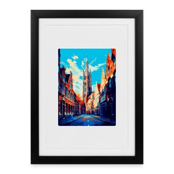 Louvain Belgique Affiche de voyage vintage Souvenir WPA - Affiche encadrée (27 × 37 cm) - noir - Devant