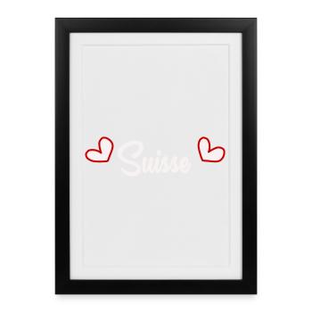 SUISSE. HUMOUR. PAYS. DRAPEAU. GENEVE. LAUSANNE - Affiche encadrée (27 × 37 cm) - noir - Devant