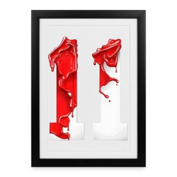 NON. 11 NUMÉRO 11 ROUGE BLANC 11E ANNIVERSAIRE - Affiche encadrée (27 × 37 cm) - noir - Devant