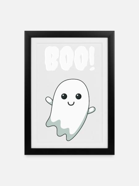 Boo Gespenst - Gerahmtes Poster (27 × 37 cm) - Schwarz