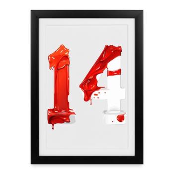 NON. 14 NUMÉRO 14 ROUGE BLANC 14E ANNIVERSAIRE - Affiche encadrée (27 × 37 cm) - noir - Devant