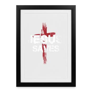 Jesus Saves - Gerahmtes Poster (27 × 37 cm) - Schwarz - Vorne