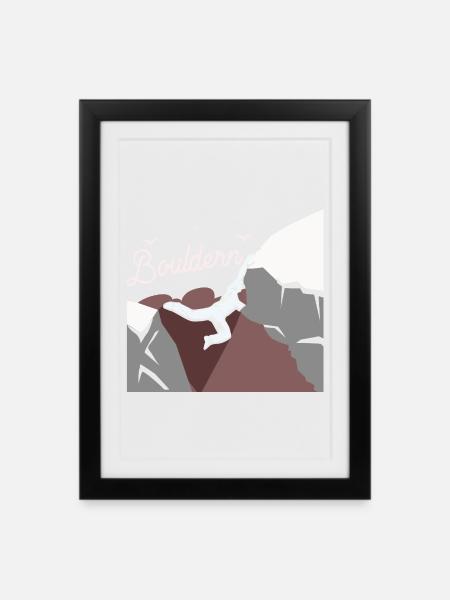 Schwindelfreier Boulderer Felswand - Gerahmtes Poster (27 × 37 cm) - Schwarz
