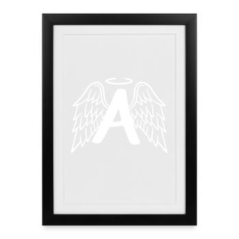 Guardian angel with angel wings letter A. - Framed poster (27 × 37 cm) - black - Front
