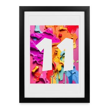 NON. 11 NUMÉRO 11 COLORÉ 11E ANNIVERSAIRE - Affiche encadrée (27 × 37 cm) - noir - Devant