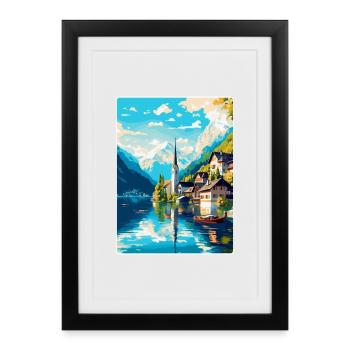 Salzkammergut Autriche Affiche de voyage vintage WPA - Affiche encadrée (27 × 37 cm) - noir - Devant