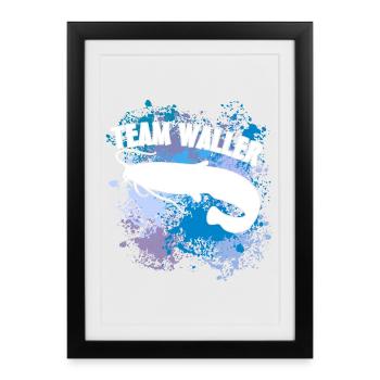 Poisson-chat Wels Waller sur des taches de couleur - Affiche encadrée (27 × 37 cm) - noir - Devant