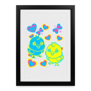 poussin Pâques enfant enfants - Affiche encadrée (27 × 37 cm) - noir - Devant
