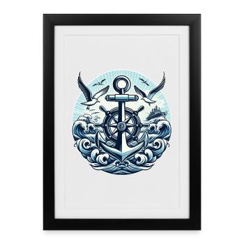 Logo du volant d’ancrage - Affiche encadrée (27 × 37 cm) - noir - Devant