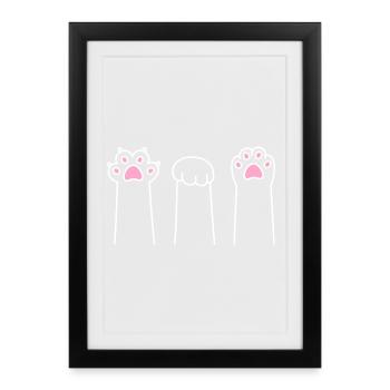 Cat Paw Game Cat Paws Scissors Stone Paper - Affiche encadrée (27 × 37 cm) - noir - Devant