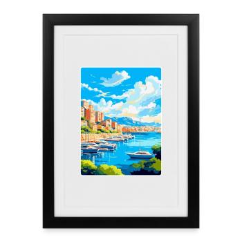 Monaco Côte d’Azur France Vintage Affiche de voyage - Affiche encadrée (27 × 37 cm) - noir - Devant