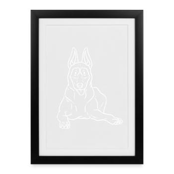 Wachsamer Malinois Gebrauchshund - Gerahmtes Poster (27 × 37 cm) - Schwarz - Vorne