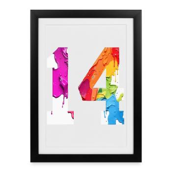COLORED NUMBER 14 COLORFUL 14TH BIRTHDAY - Framed poster (27 × 37 cm) - black - Front