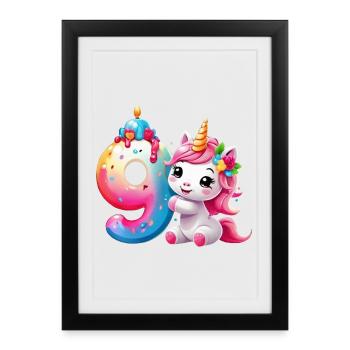 NUMÉRO 9 ANS LICORNE 9E ANNIVERSAIRE - Affiche encadrée (27 × 37 cm) - noir - Devant