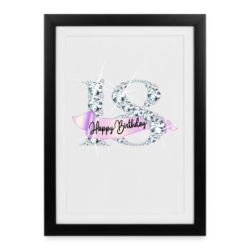 Happy Birthday 18th Birthday Gift Diamond Glamour - Framed poster (27 × 37 cm) - black - Front