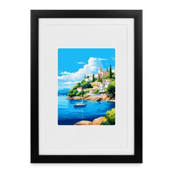 Porto Heli Grèce Affiche de voyage vintage souvenir - Affiche encadrée (27 × 37 cm) - noir - Devant