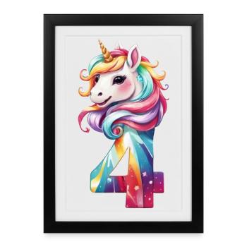 4E ANNIVERSAIRE LICORNE - Affiche encadrée (27 × 37 cm) - noir - Devant
