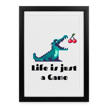 La vie n’est qu’un jeu Rétro Pixel Art Design - Affiche encadrée (27 × 37 cm) - noir - Devant