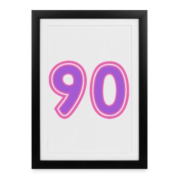 90. 90 ANS. 90e ANNIVERSAIRE. ANNIVERSAIRE 90 ANS. - Affiche encadrée (27 × 37 cm) - noir - Devant