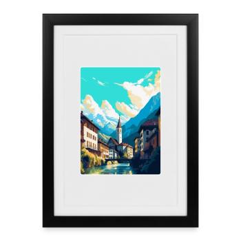 Chur Schweiz Vintage Reiseplakat Souvenir - Gerahmtes Poster (27 × 37 cm) - Schwarz - Vorne