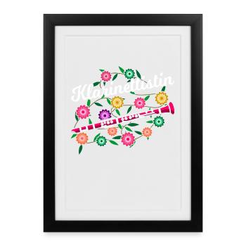 Klarinettenspielerin Blumen Klarinette - Gerahmtes Poster (27 × 37 cm) - Schwarz - Vorne
