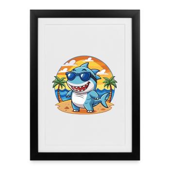 Shark Funny Cartoon Summer Beach Sunglasses - Framed poster (27 × 37 cm) - black - Front