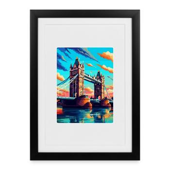 Tower Bridge Angleterre Royaume-Uni Affiche de voyage vintage WPA - Affiche encadrée (27 × 37 cm) - noir - Devant