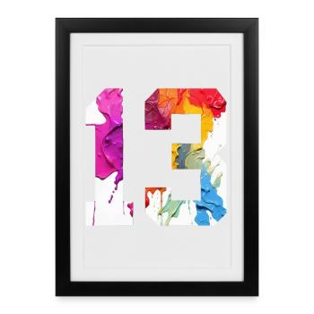 NUMÉRO COLORÉ 13 COLORÉ 13E ANNIVERSAIRE - Affiche encadrée (27 × 37 cm) - noir - Devant