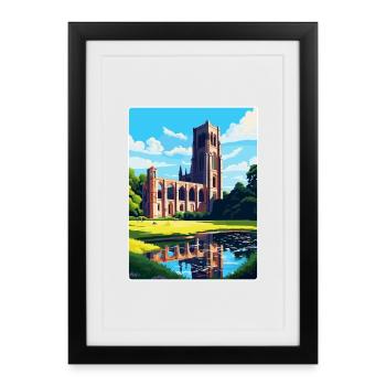 Fountains Abbey North Yorkshire Affiche de voyage WPA - Affiche encadrée (27 × 37 cm) - noir - Devant