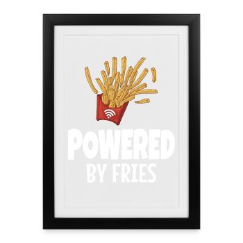 Powered By Pommes Junk Food - Gerahmtes Poster (27 × 37 cm) - Schwarz - Vorne