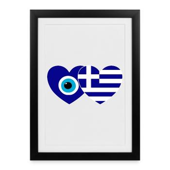 Greece Flag Lucky Charm Nazar Pearl - Framed poster (27 × 37 cm) - black - Front