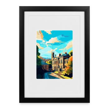Huddersfield Angleterre Royaume-Uni Affiche de voyage vintage WPA - Affiche encadrée (27 × 37 cm) - noir - Devant