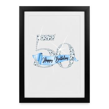 Design d’anniversaire en diamant pailleté pour le 50e anniversaire - Affiche encadrée (27 × 37 cm) - noir - Devant