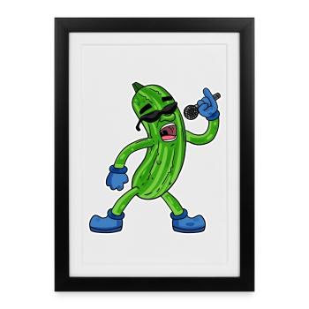 Le concombre chante un cadeau végétal illustration drôle - Affiche encadrée (27 × 37 cm) - noir - Devant