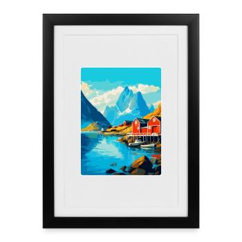 Lofoten Norwegen Vintage Reiseposter WPA - Gerahmtes Poster (27 × 37 cm) - Schwarz - Vorne
