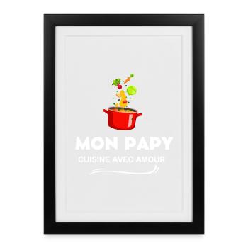 Tablier de cuisine mon papy cuisine avec amour - Affiche encadrée (27 × 37 cm) - noir - Devant