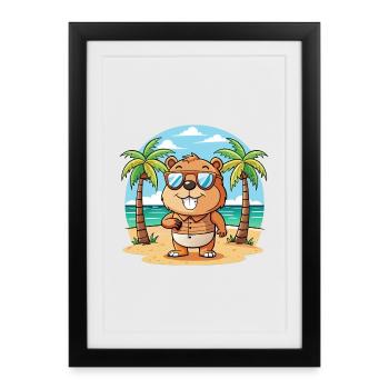 Beaver Funny Cartoon Summer Beach Sunglasses - Framed poster (27 × 37 cm) - black - Front