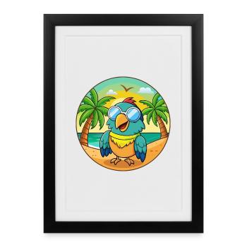 Lunettes de soleil Parrot Funny Cartoon Summer Beach - Affiche encadrée (27 × 37 cm) - noir - Devant