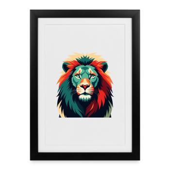 Lion Dessin Animé Personnage Animal De Compagnie Coloré - Affiche encadrée (27 × 37 cm) - noir - Devant