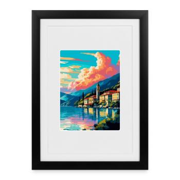 Lac de Côme Italie Affiche de voyage vintage Souvenir WPA - Affiche encadrée (27 × 37 cm) - noir - Devant