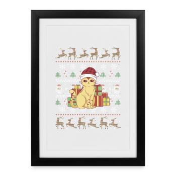 Cute Christmas Cat - Gerahmtes Poster (27 × 37 cm) - Schwarz - Vorne