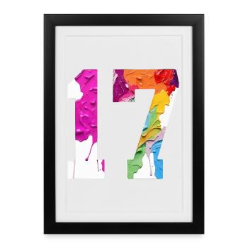 NUMÉRO COLORÉ 17 COLORÉ 17E ANNIVERSAIRE - Affiche encadrée (27 × 37 cm) - noir - Devant