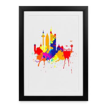 Frankfurt Skyline Colorful Colors Painting Art Love - Framed poster (27 × 37 cm) - black - Front