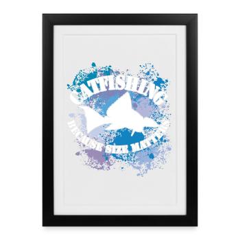 Silhouette de poisson-chat Wels Waller et taches de couleur - Affiche encadrée (27 × 37 cm) - noir - Devant
