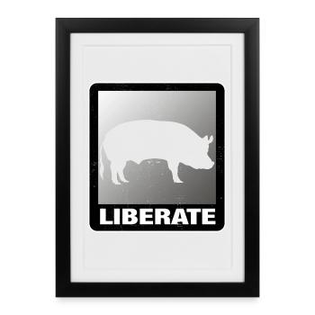 Liberate Vegan Animal Liberation Schwein - Gerahmtes Poster (27 × 37 cm) - Schwarz - Vorne