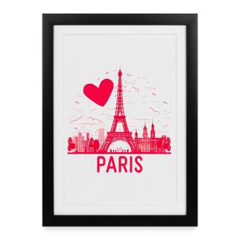 Coeur sur Tour Eiffel Paris Rose - Affiche encadrée (27 × 37 cm) - noir - Devant