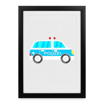 Polizeiauto Kinder Jungen Polizei - Gerahmtes Poster (27 × 37 cm) - Schwarz - Vorne